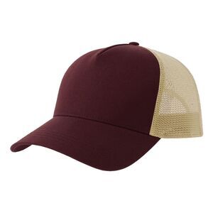 Atlantis Rapper 5 Panel Cotton Sustainable Trucker Cap / Burgundy/Stone